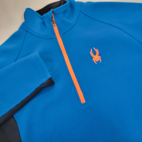 Spyder Core Mens M Blue Orange 1/4 Zip Pullover Long Sleeve Quarter Zip Sweater - Picture 1 of 10